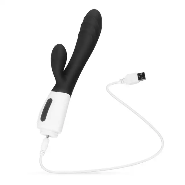 Teazers - Rabbit Vibrator Black. Czarny wibrator ze stymulatorem łechtaczki, ekscytująca stymulacja punktu G i łechtaczki