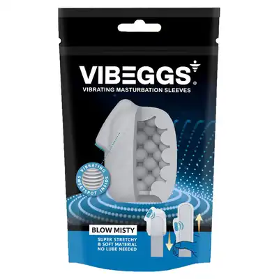 VIBEGGS - Blow Misty Vibrating Masturbation Sleeve. Wibrujący rękaw do masturbacji z miękkimi i zmysłowymi okrągłymi kształtami