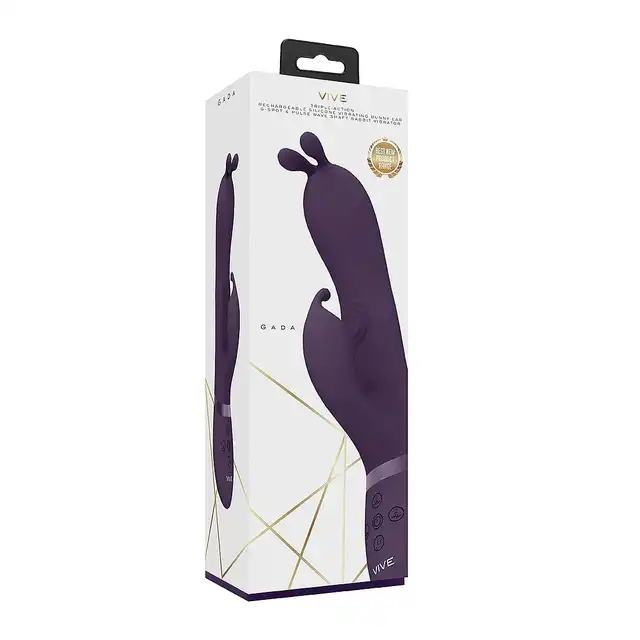 Vive - Gada Vibrating Bunny Ear G-Spot Rabbit with Pulse Wave Shaft Purple. Wibrator z króliczym uchem i wałkiem pulsacyjnym do stymulacji punktu G
