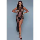BeWicked - All Night Long Dress BLK/OS. Seksowna czarna sukienka w kwiatowym wzorze, idealny bodystocking dla eleganckiej kobiety