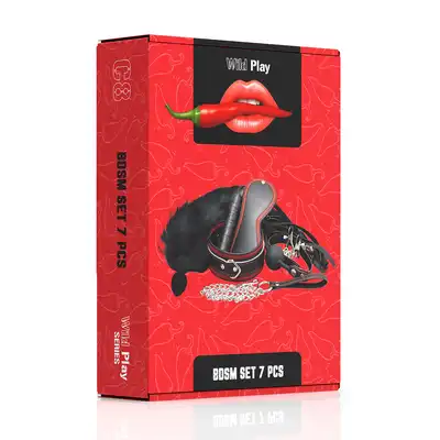 Erospace - Wild Play BDSM 7pcs Set.  Zestaw BDSM z kneblem, obrożą, smyczą, zaciskami na sutki, opaską na oczy i silikonowym korkiem analnym dla prawdziwych miłośników kontrolowanej przyjemności