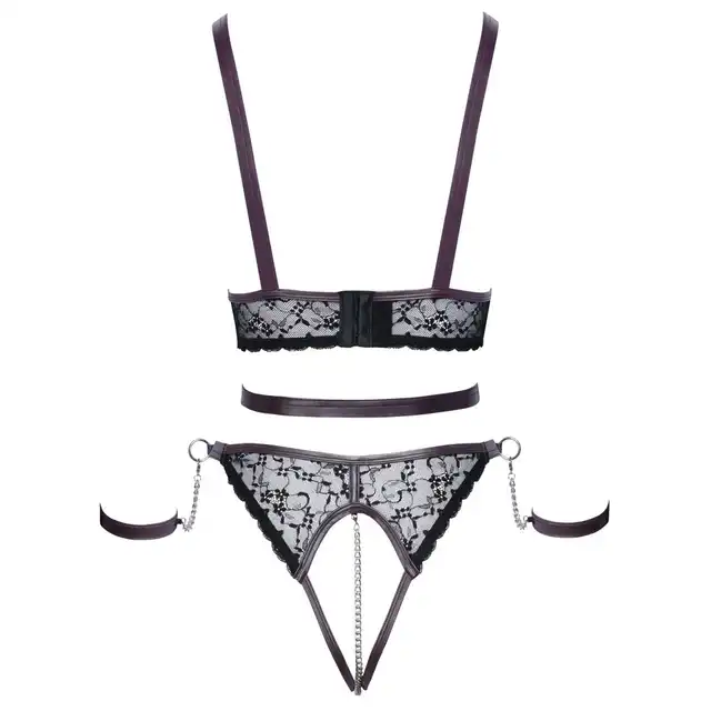 Cottelli Bondage - Top Set L. Stylowy zestaw erotycznej bielizny z wycięciami, komplet z elementami bondage