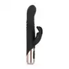 Rosy Gold - Rabbit Vibrator with thrusting function Black. Elegancki wibrator króliczek z funkcją intensywnych pchnięć dla dodatkowej stymulacji