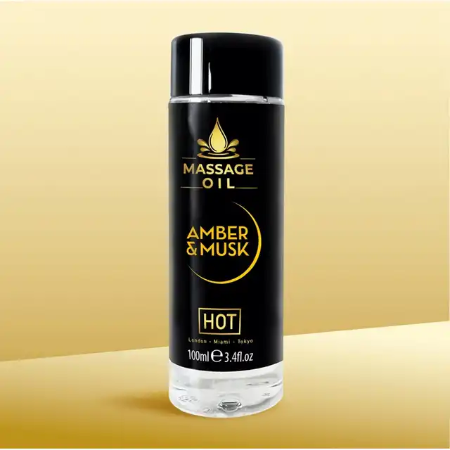 Hot - Massage Oil Amber &amp; Musk 100ml. Ekskluzywny olejek do masażu o uwodzicielskim zapachu piżma i bursztynu
