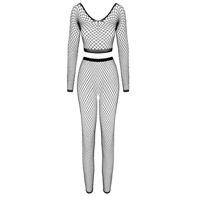 Cottelli - Top and Legging S-L. Siateczkowy bodystocking w formie topu i legginsów, komplet fishnet na wyjątkowe chwile