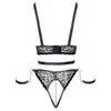 Cottelli Bondage - Top Set L. Stylowy zestaw erotycznej bielizny z wycięciami, komplet z elementami bondage
