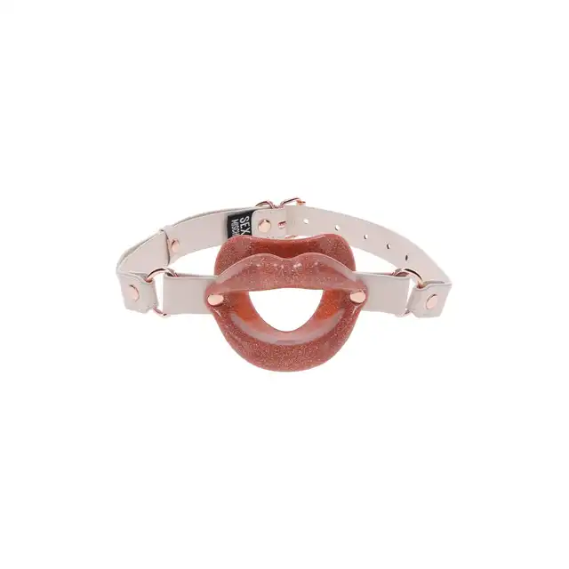 Sportsheets - Peaches'n CreMe Silicone Lips. Silikonowy knebel z brokatem w kształcie kuszących ust. Usta, które mówią wszystko