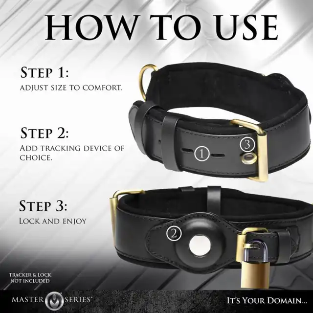 Master Series - Tracking Collar Black. Czarna obroża śledząca dla uległego z miejscem na AirTag – styl i pełna kontrola