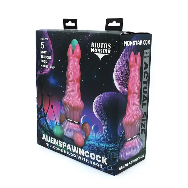 Kiotos Monstar - Cox AlienspawnCock. Unikalne, teksturowane dildo w intensywnych odcieniach różu i fioletu zapewniające kosmiczne doznania