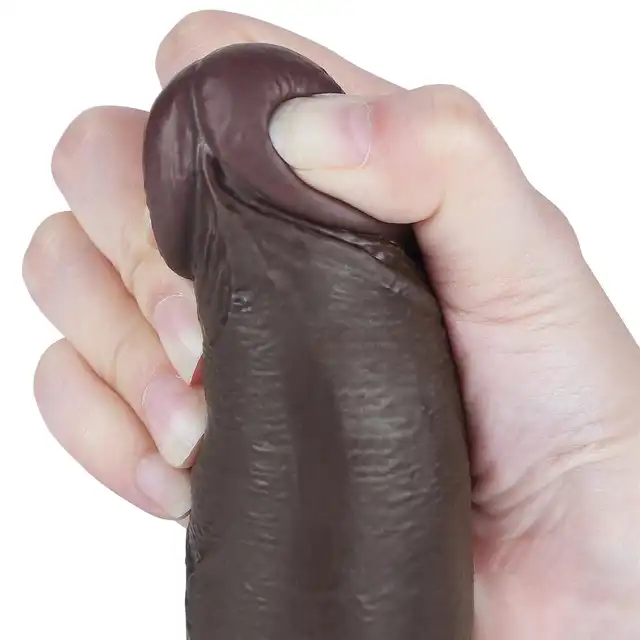 LoveToy – 8.5'' Sliding Skin Dual Layer Dong Black. Realistyczne dildo z przesuwającą się skórą i mocną przyssawką