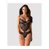 Obsessive - Alluria Teddy S/M - Czarne body o zjawiskowym fasonie z kwiatowym motywem!