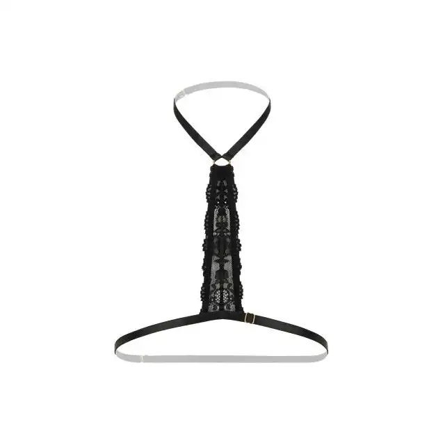 Christine - Strappy Harness Bralette Evening Kiss. Koronkowa bratelka ze złotymi detalami.