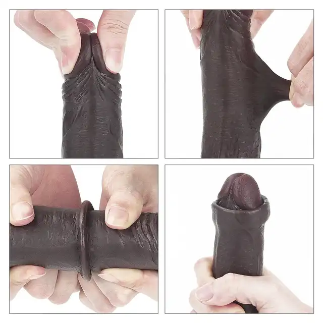 LoveToy - Dildo 7'' Sliding Skin Dual Layer Dong Black. Realistyczny penis z technologią podwójnej gęstości i ruchomą skórą dla maksymalnie naturalnych doznań.