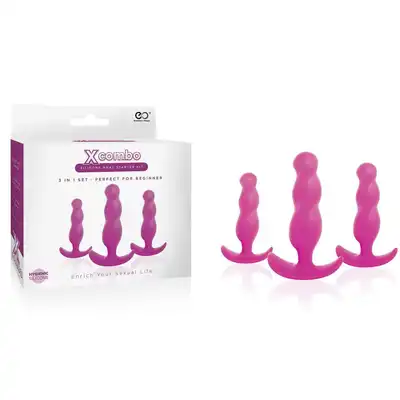 Excellent Power - X Combo Silicone Butt Plug Set (3 szt.). Różowy zestaw korków analnych dla początkujących i nie tylko