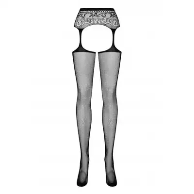 Obsessive - S307 Black XL/XXL. Pończochy z pasem w jednym, czarna zmysłowa elegancja.
