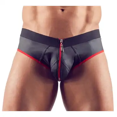 Svenjoyment – Men’s JockL L. Neoprenowy jock z czerwonym akcentem i zamkiem dla odważnych mężczyzn