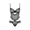 Obsessive - Alluria Teddy S/M - Czarne body o zjawiskowym fasonie z kwiatowym motywem!