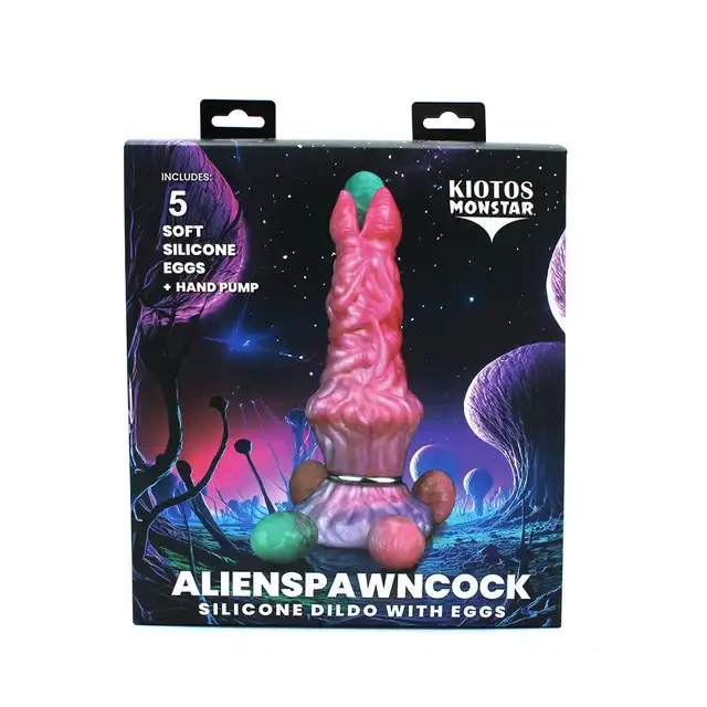 Kiotos Monstar - Cox AlienspawnCock. Unikalne, teksturowane dildo w intensywnych odcieniach różu i fioletu zapewniające kosmiczne doznania