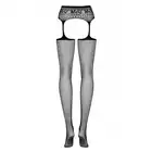 Obsessive - Rajstopy S307 Black XL/XXL. Pończochy z pasem w jednym, czarna zmysłowa elegancja.