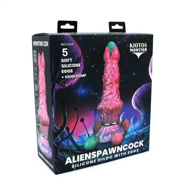 Kiotos Monstar - Cox AlienspawnCock. Unikalne, teksturowane dildo w intensywnych odcieniach różu i fioletu zapewniające kosmiczne doznania