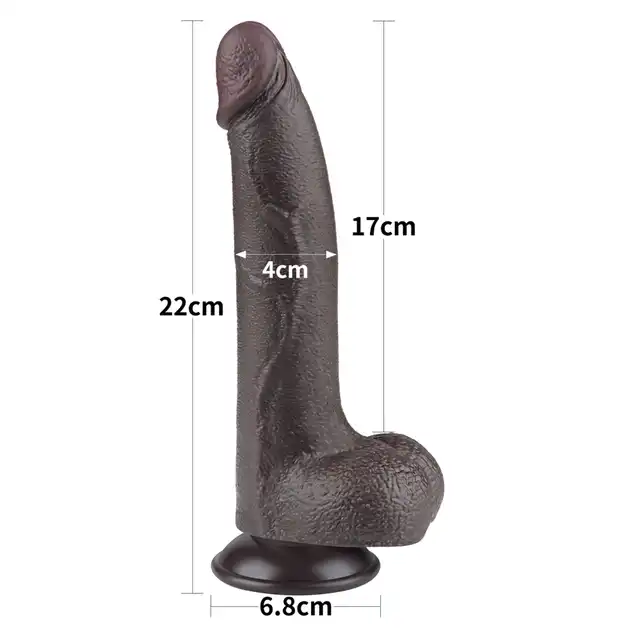 LoveToy – 8.5'' Sliding Skin Dual Layer Dong Black. Realistyczne dildo z przesuwającą się skórą i mocną przyssawką