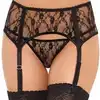 SoftLine – Garterbelt 3311 Black. Koronkowy pas do pończoch ze stringami w komplecie