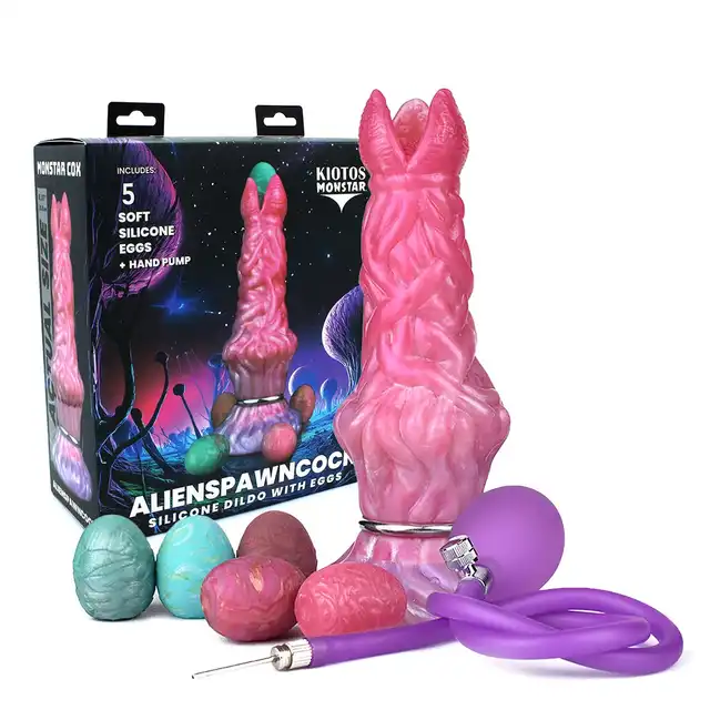 Kiotos Monstar - Cox AlienspawnCock. Unikalne, teksturowane dildo w intensywnych odcieniach różu i fioletu zapewniające kosmiczne doznania