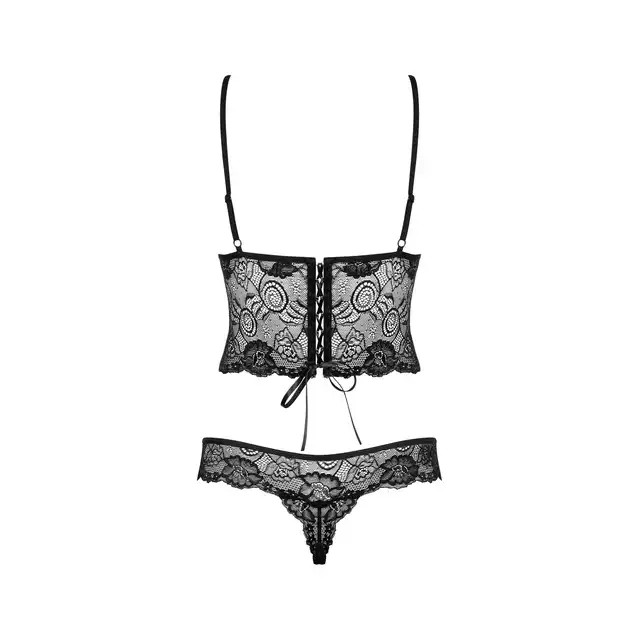 Obsessive - Alluria Teddy S/M - Czarne body o zjawiskowym fasonie z kwiatowym motywem!