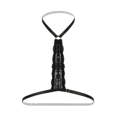Christine - Strappy Harness Bralette Evening Kiss. Koronkowa bratelka ze złotymi detalami.