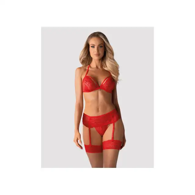 Obsessive - 838-SEG-3 Red L/XL. Zmysłowy komplet 3-częściowy, idealny romantyczny zestaw. 