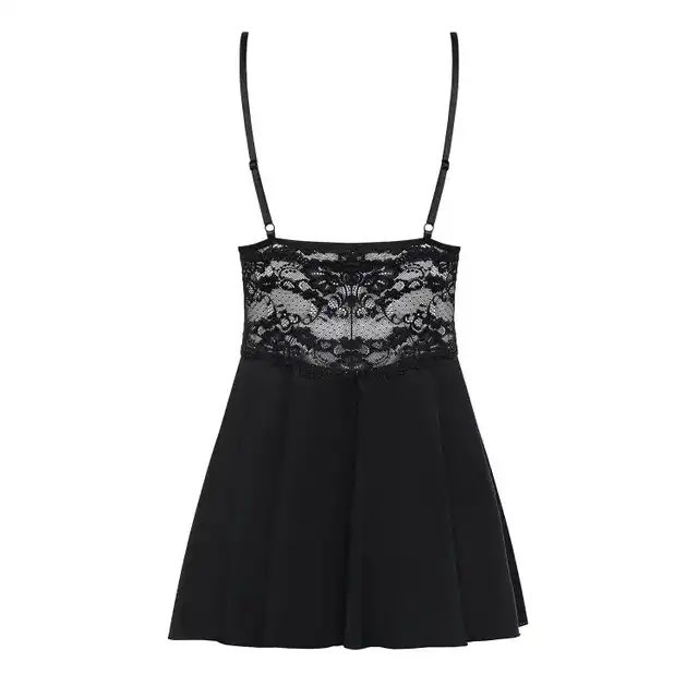 Obsessive - 810-BAB-1 Black L/XL. Babydoll i stringi, elegancka koszula nocna.