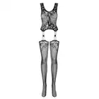 Obsessive- Bodystocking F221. Seksowna siateczka z motywem kwiatowym. Rozmiar: XL/XXL