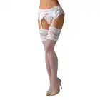 Obsessive – 810-STO-2 White S/M. Delikatne, białe pończochy w kobiecym stylu z koronką