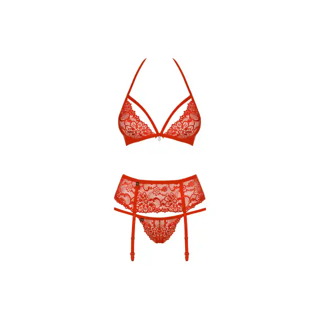 Obsessive - 838-SEG-3 Red L/XL. Zmysłowy komplet 3-częściowy, idealny romantyczny zestaw. 