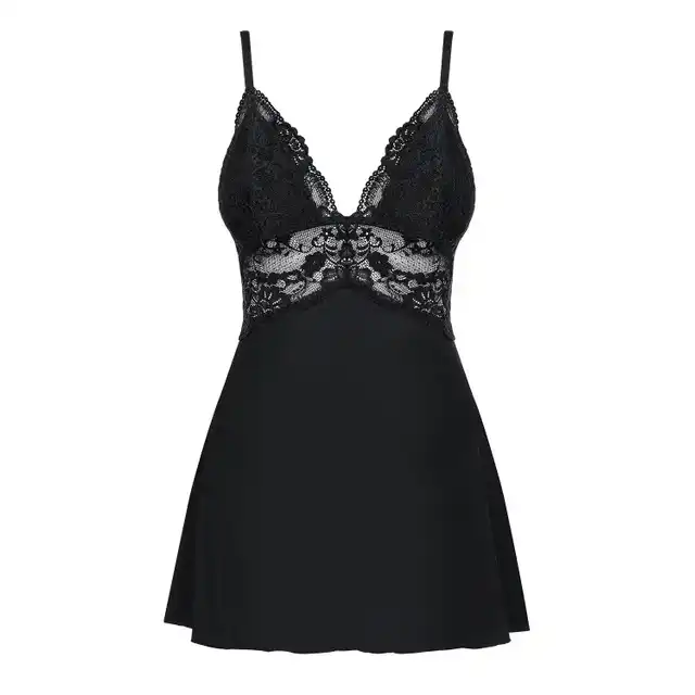 Obsessive - 810-BAB-1 Black L/XL. Babydoll i stringi, elegancka koszula nocna.
