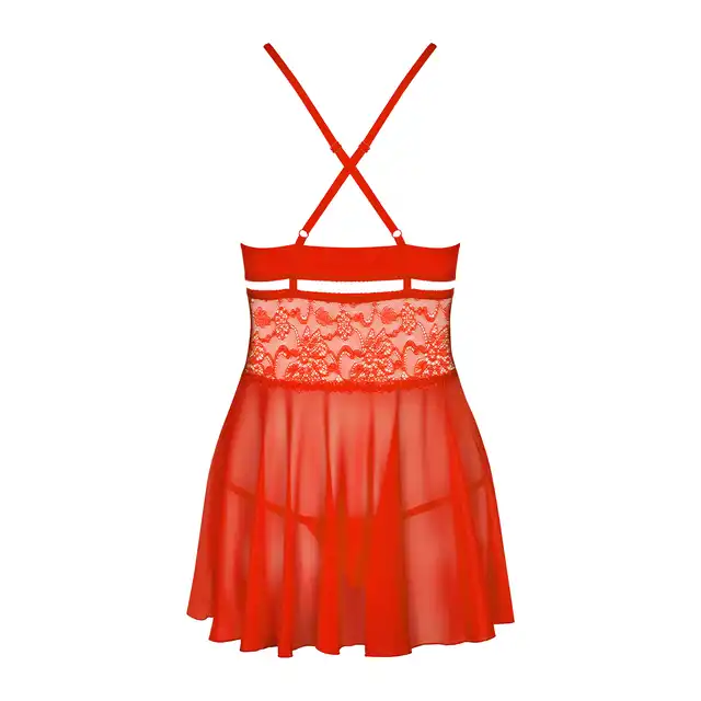 Obsessive - 838-BAB-3 Red XXL. Babydoll i stringi wieczorowy kuszący zestaw. 