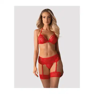 Obsessive - 838-SEG-3 Red L/XL. Zmysłowy komplet 3-częściowy, idealny romantyczny zestaw. 