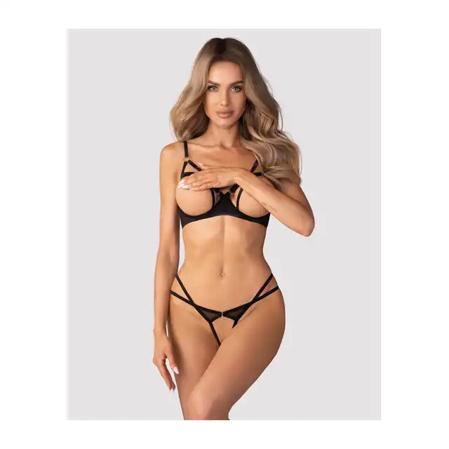 Obsessive Euridia 2pcs Crotchless Set M/L - Czarny Komplet Bielizny z Otwartym Krojem - Dla tych, które wiedzą, czego chcą.