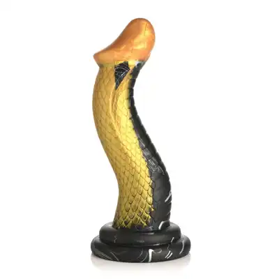 Creature Cocks – Golden Mamba Dildo. Złoto-czarna mamba w kształcie S do stymulacji G-spot i P-spot z przyssawką i kompatybilnością z uprzężą
