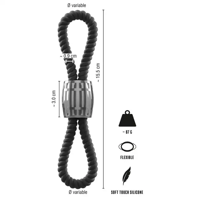Rebel - Heavy Rope Cock Strap with Two Loops 87g - Podwójny Pierścień na Penisa i Jądra z Obciążnikiem - Stworzony, by wzmocnić każdą chwilę.