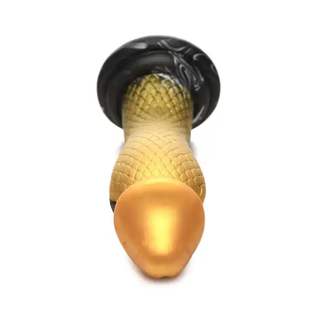 Creature Cocks – Golden Mamba Dildo. Złoto-czarna mamba w kształcie S do stymulacji G-spot i P-spot z przyssawką i kompatybilnością z uprzężą