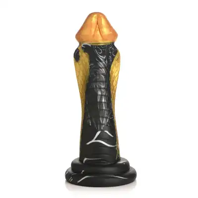 Creature Cocks – Golden Mamba Dildo. Złoto-czarna mamba w kształcie S do stymulacji G-spot i P-spot z przyssawką i kompatybilnością z uprzężą