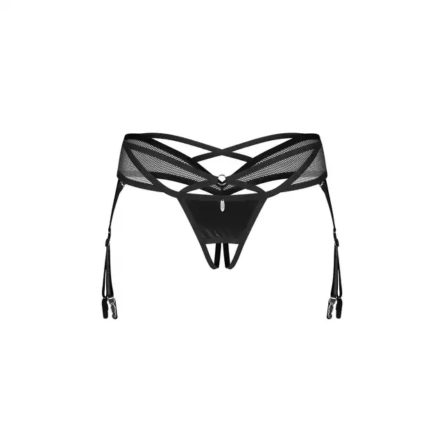 Obsessive Dominna Crotchless Thong S/M - Otwarte Stringi z Imitacji Skóry - Zmysłowa forma z drapieżnym akcentem.