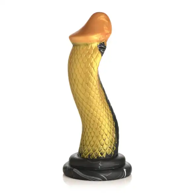 Creature Cocks – Golden Mamba Dildo. Złoto-czarna mamba w kształcie S do stymulacji G-spot i P-spot z przyssawką i kompatybilnością z uprzężą