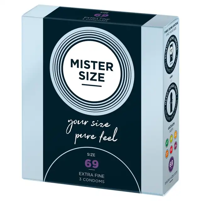 Mister Size - 3 Condoms 69 mm - Ultra cienkie dopasowane prezerwatywy 69 mm, 3 sztuki - Poczuj więcej dzięki właściwemu rozmiarowi!