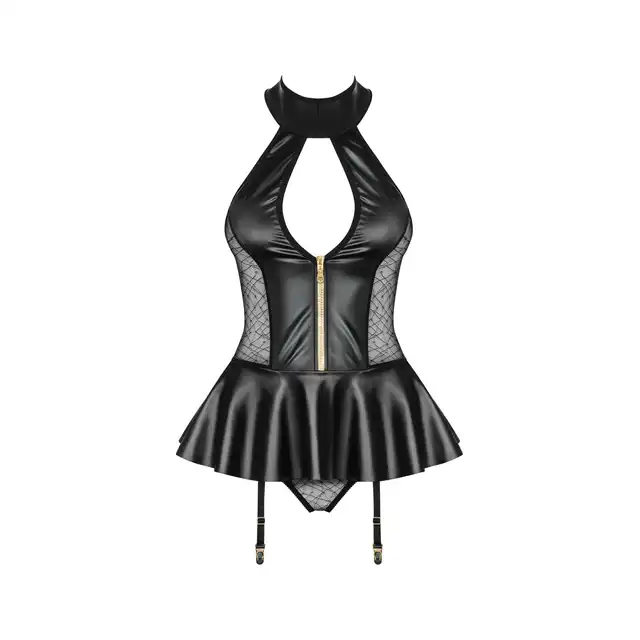 Obsessive - 859-COR-1 gorset i figi S/M - Wet look w najbardziej zmysłowym wydaniu.