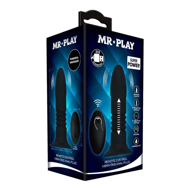 Pretty Love - Mr Play Vibrating Anal Plug. Wibracyjny korek analny z funkcją thrustingu i pilotem: 4 wibracje, 4 ruchy góra–dół, maksymalna intensywność przyjemności