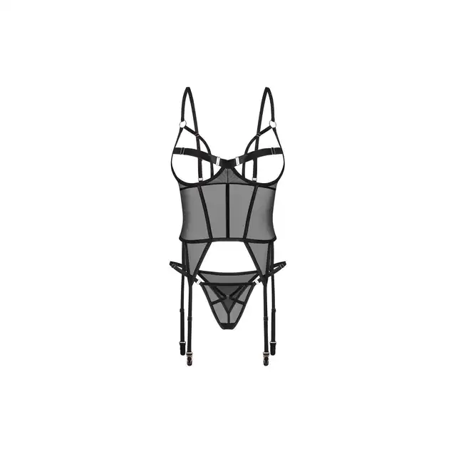 Obsessive Euridia Corset M/L - Czarny Gorset Euridia + Stringi - Nowoczesna forma podkreślająca pewność siebie!