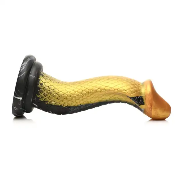 Creature Cocks – Golden Mamba Dildo. Złoto-czarna mamba w kształcie S do stymulacji G-spot i P-spot z przyssawką i kompatybilnością z uprzężą