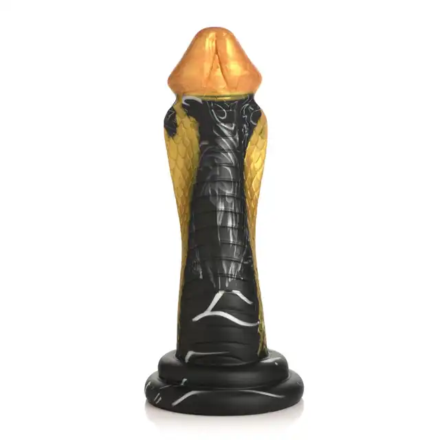 Creature Cocks – Golden Mamba Dildo. Złoto-czarna mamba w kształcie S do stymulacji G-spot i P-spot z przyssawką i kompatybilnością z uprzężą